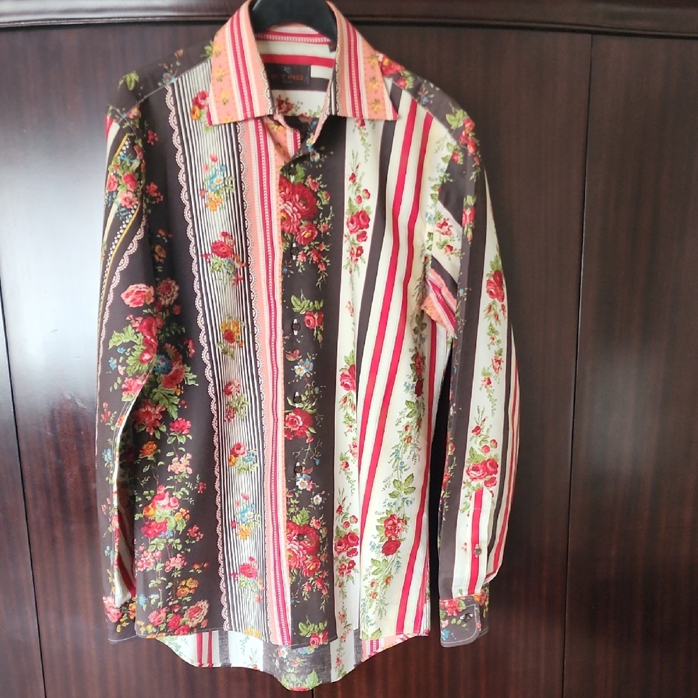 Floral and Striped Casual Button Down Shirt